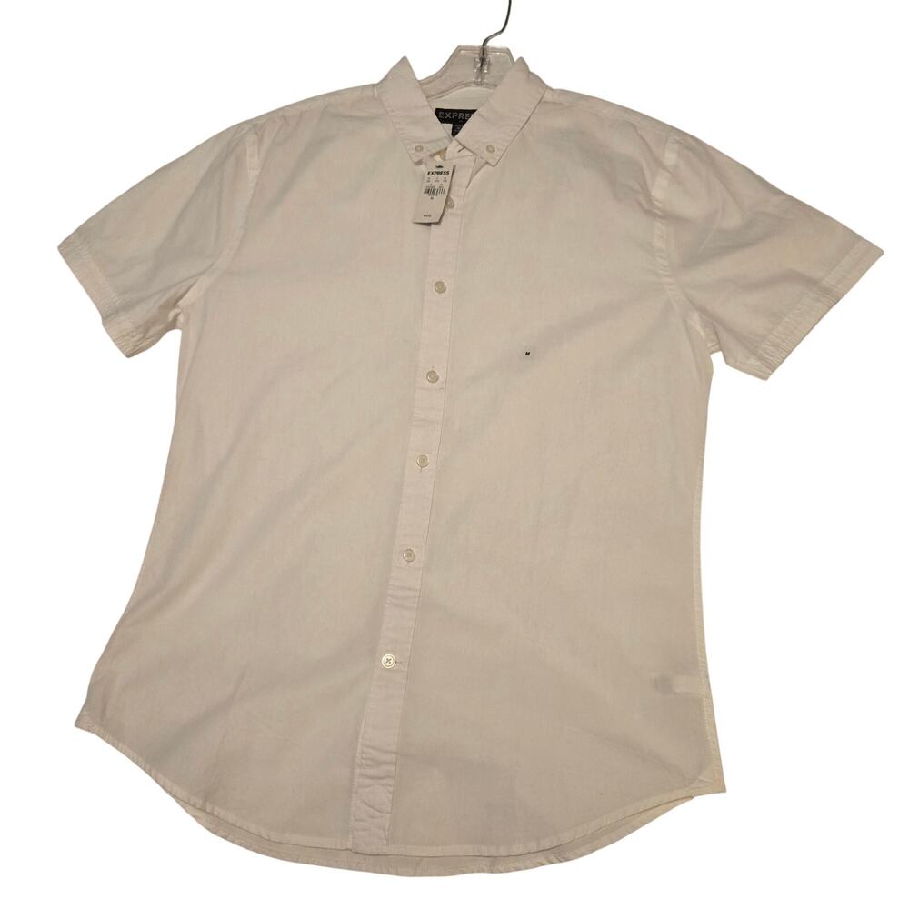 Express Men's M White Short Sleeve Oxford Button Down Casual Shirt New w/ Tags - Picture 9 of 13